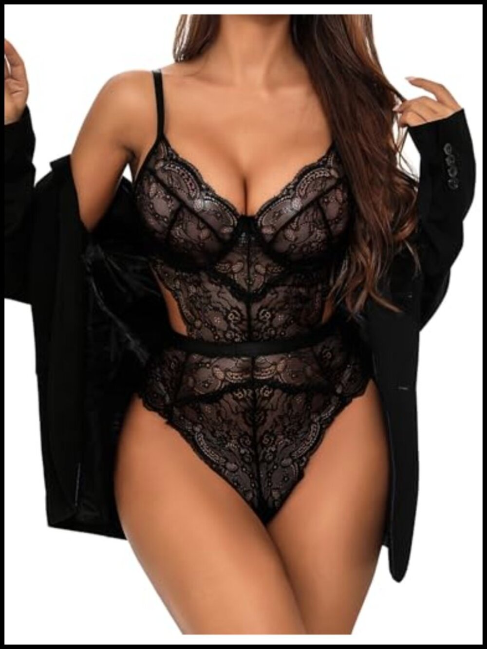 Lace Teddy Bodysuit Snap Crotch V Neck Cut Out Babydoll Underwire